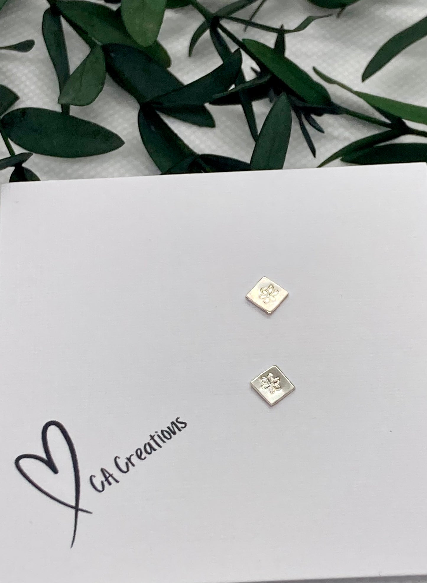 Tiny Silver Studs - Square Flowers