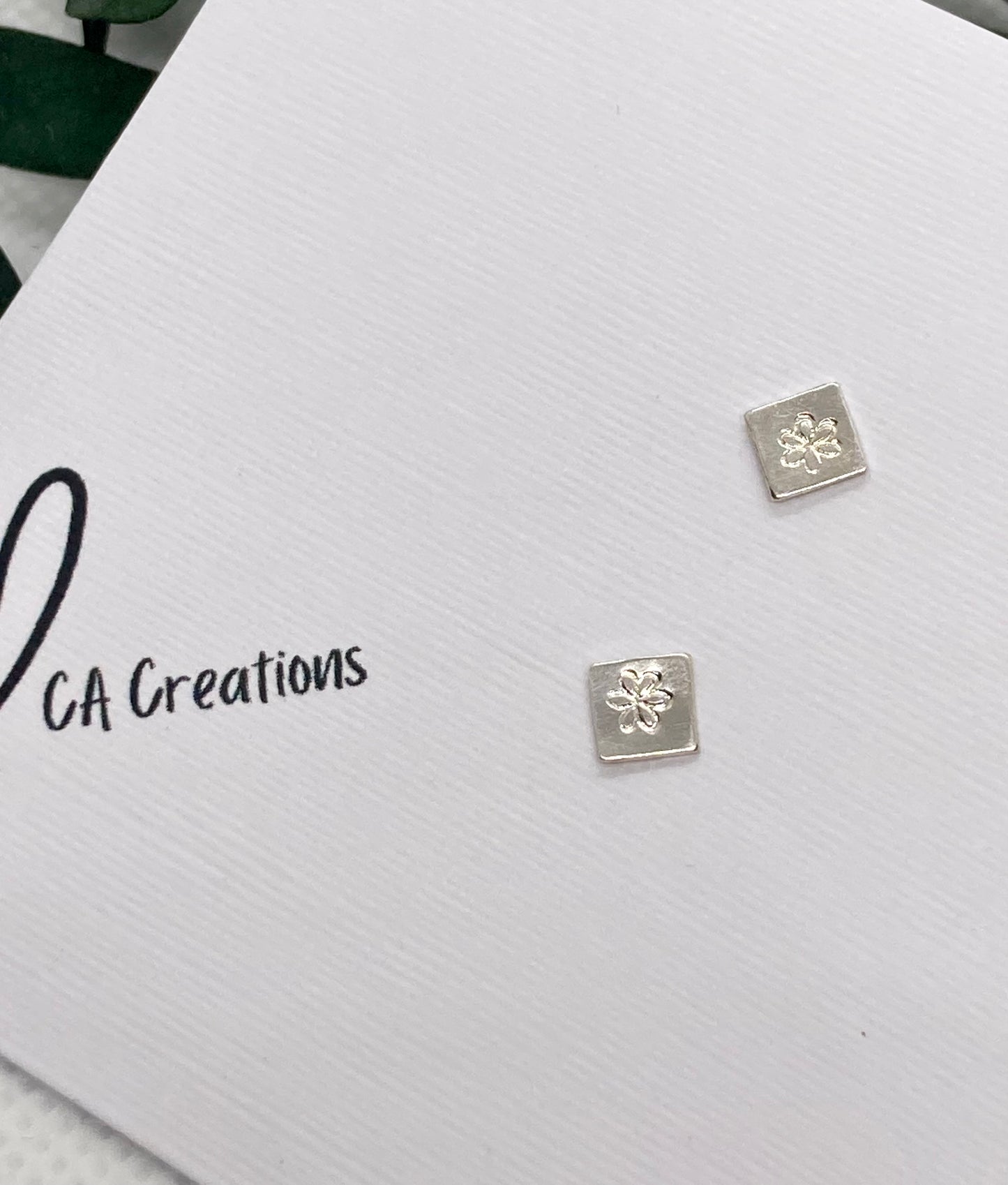 Tiny Silver Studs - Square Flowers