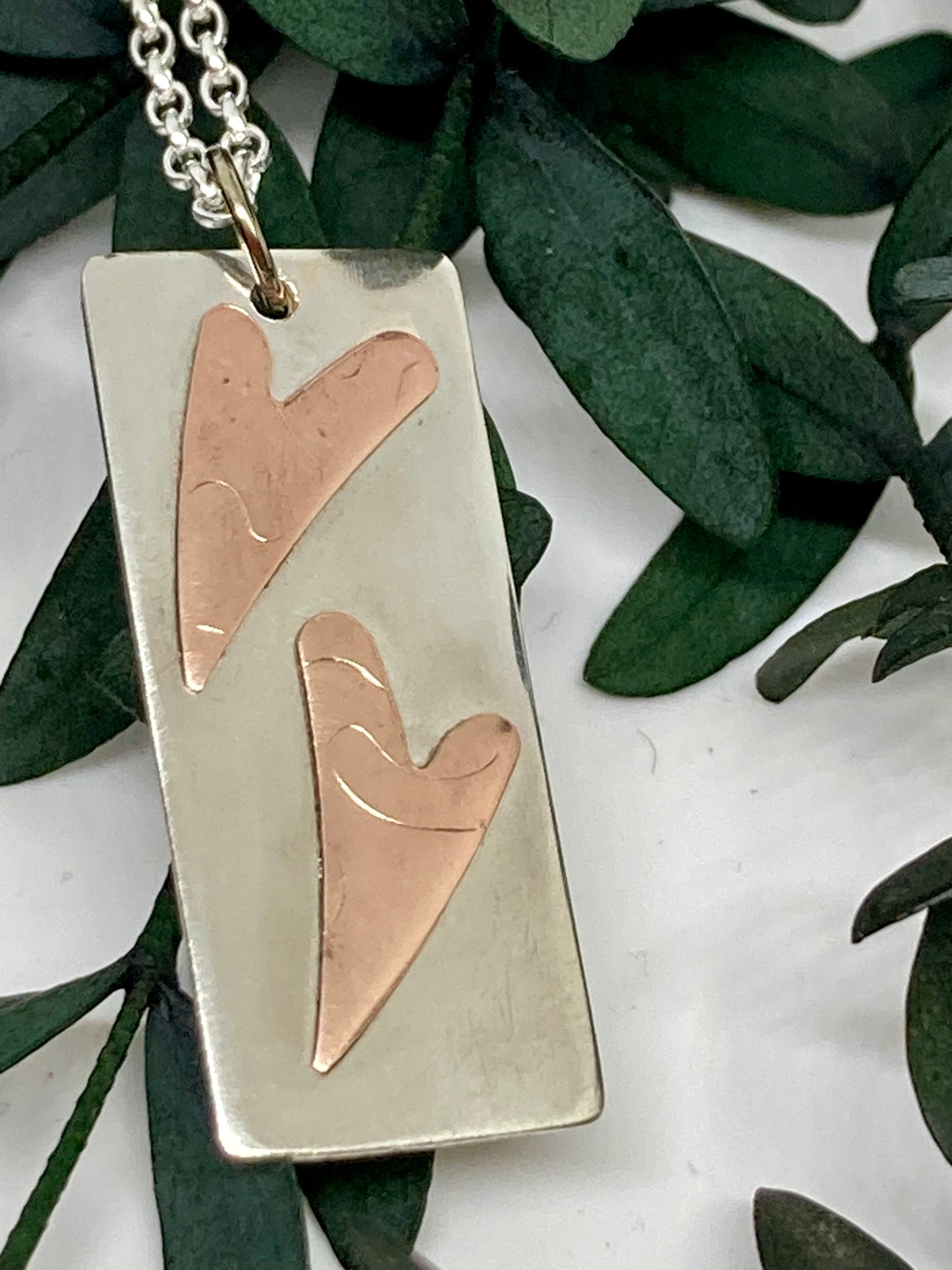 Silver & Copper Hearts Pendant