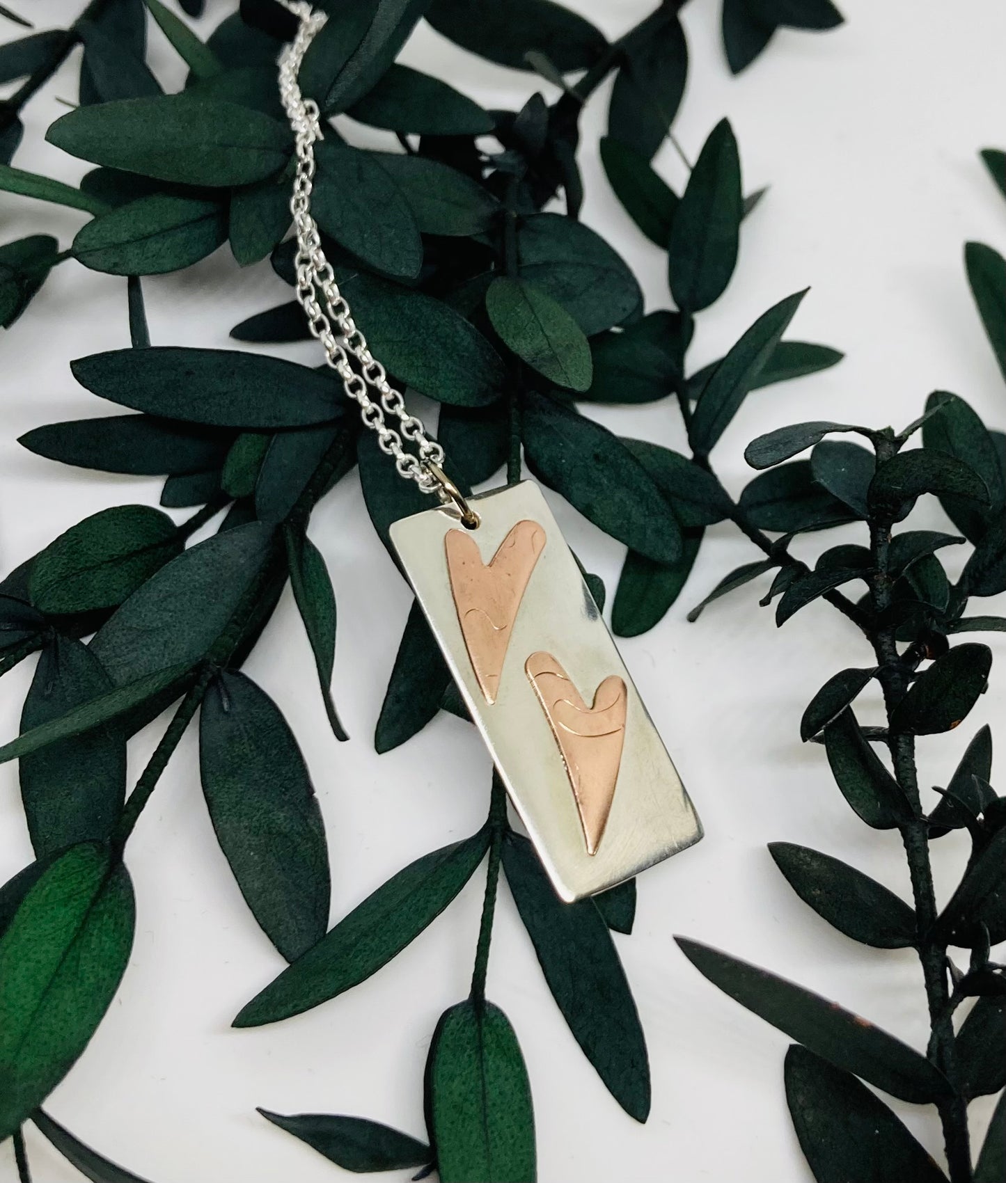 Silver & Copper Hearts Pendant