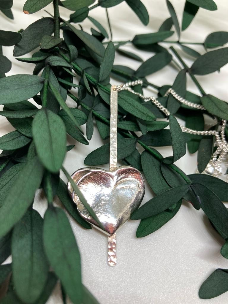 Thumb Print Heart Pendant in Fine Silver