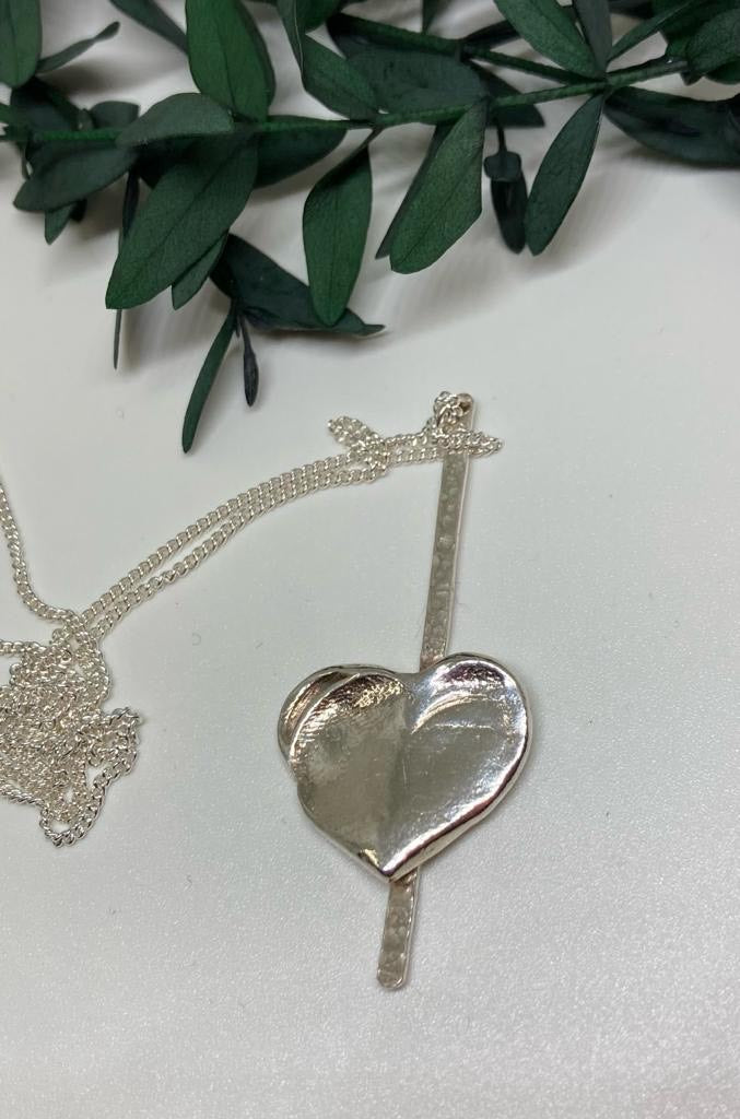 Thumb Print Heart Pendant in Fine Silver
