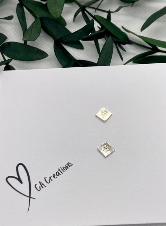 Tiny Silver Studs - Square Flowers