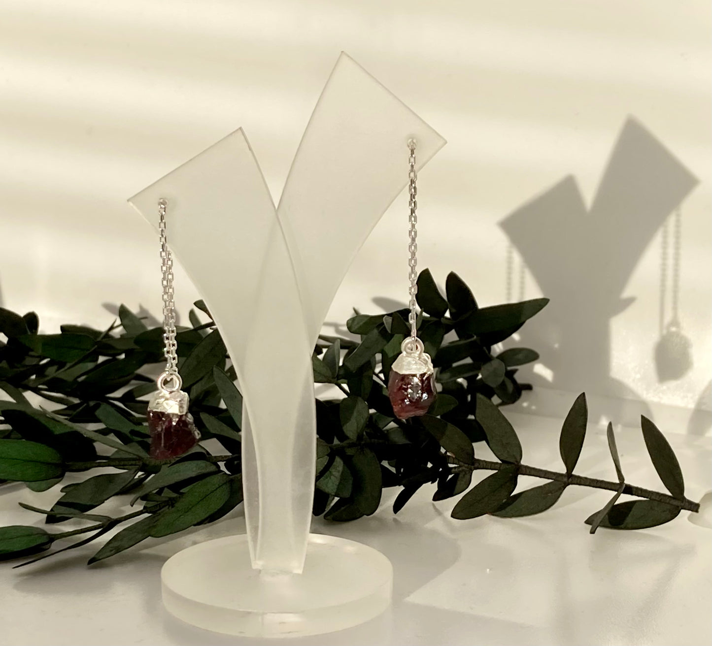 Garnet - Raw Crystal Threader Earrings