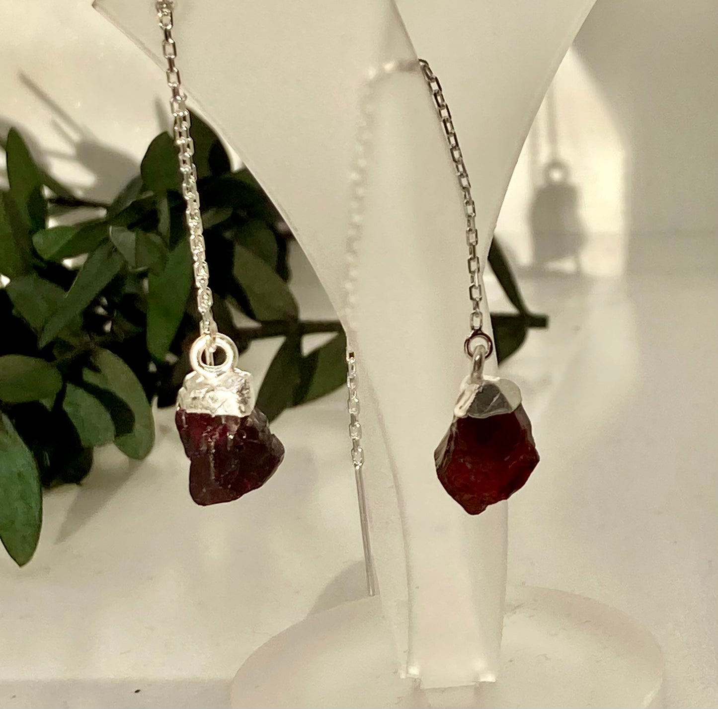 Garnet - Raw Crystal Threader Earrings