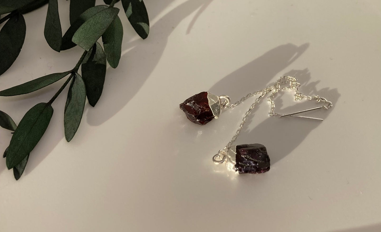 Garnet - Raw Crystal Threader Earrings