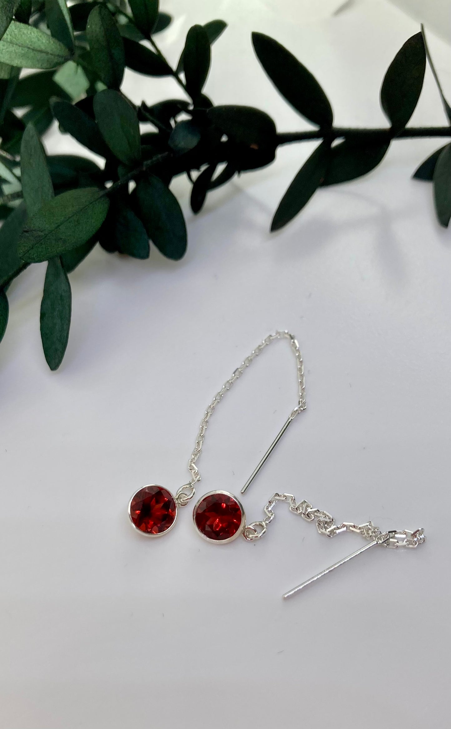 Garnet Charm Threader Earrings