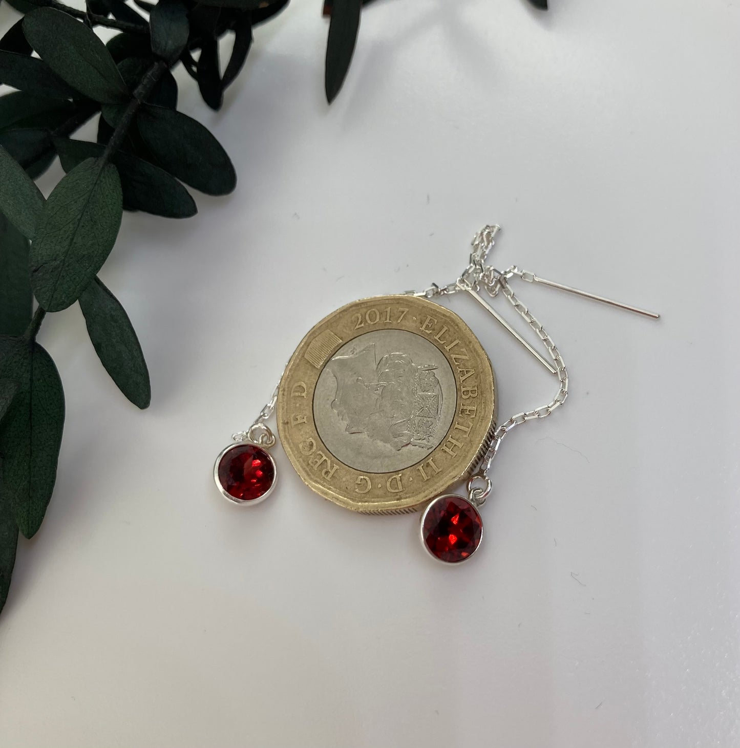 Garnet Charm Threader Earrings