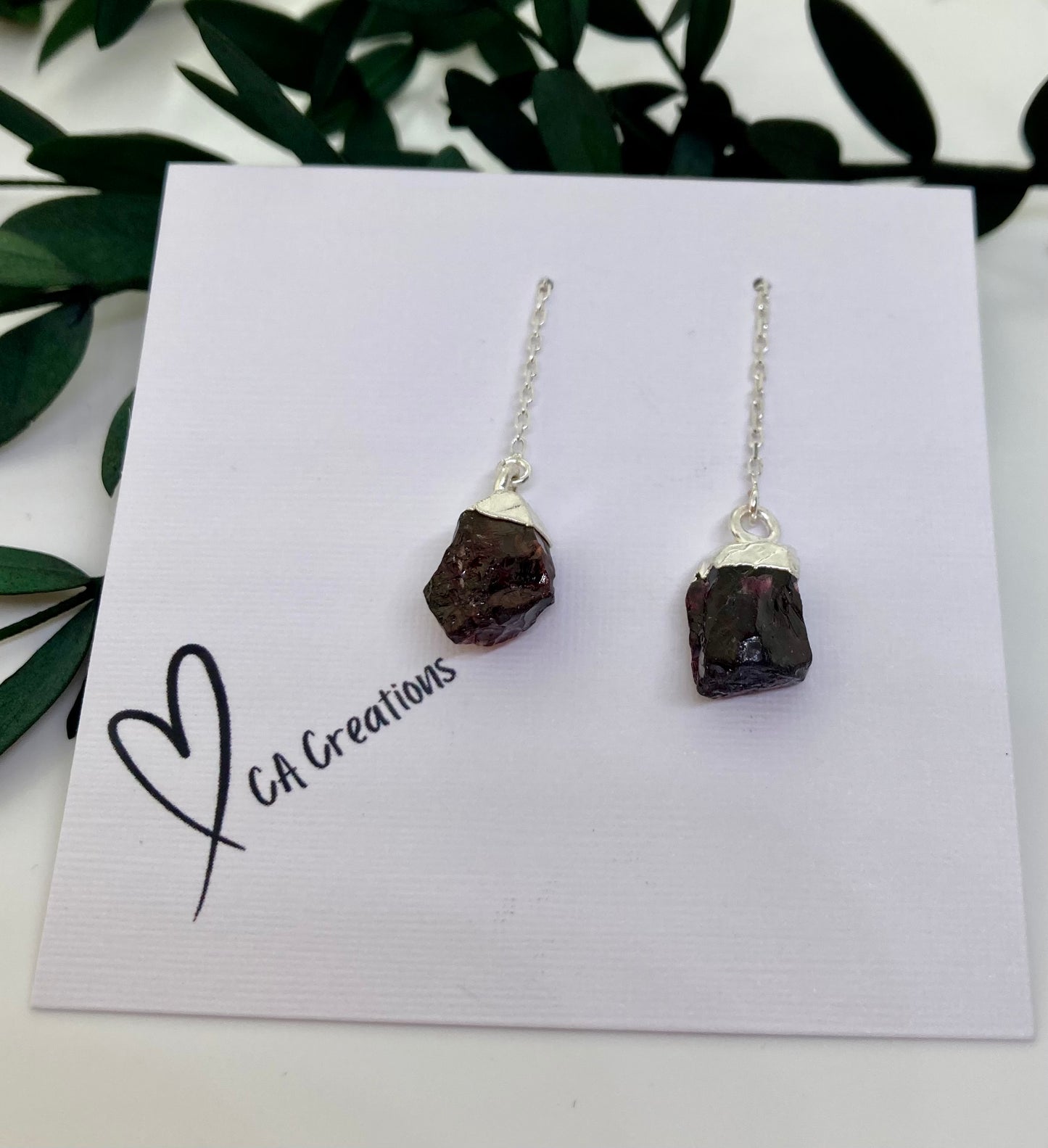 Garnet - Raw Crystal Threader Earrings